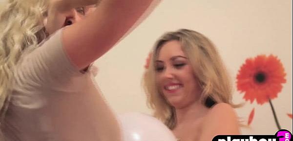  sweet blonde mistress mina enjoyed crazy games and she jumped on the balloon